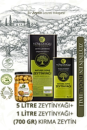 Yüncüoğlu Çiftliği Zeytinyağı Seti (5L + 1L) Ve Kırma Yeşil Zeytin - Doğal Katkısız Ekonomik Paket