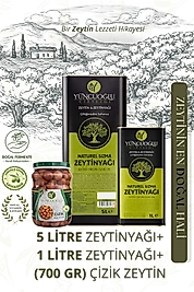 Yüncüoğlu Çiftliği Zeytinyağı Seti (5L + 1L) Ve Çizik Yeşil Zeytin - Doğal Katkısız Ekonomik Paket