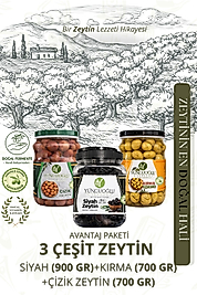 Yüncüoğlu Çiftliği 3 Çeşit Zeytin Avantaj Paketi - Siyah (900g) + Kırma (700g) + Çizik (700g) Zeytin