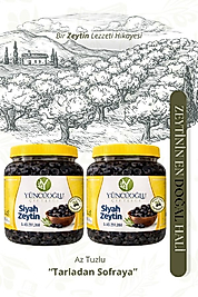 Yüncüoğlu Çiftliği Siyah Zeytin Az Tuzlu - 291-350 Kalibre Doğal Salamura Kahvaltılık Zeytin 900 Gr x 2 Adet