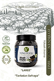 Yüncüoğlu Çiftliği Doğal Salamura Siyah Zeytin Large L Boy 231-260 Kalibre Katkısız ve Koruyucusuz Net 900 gr